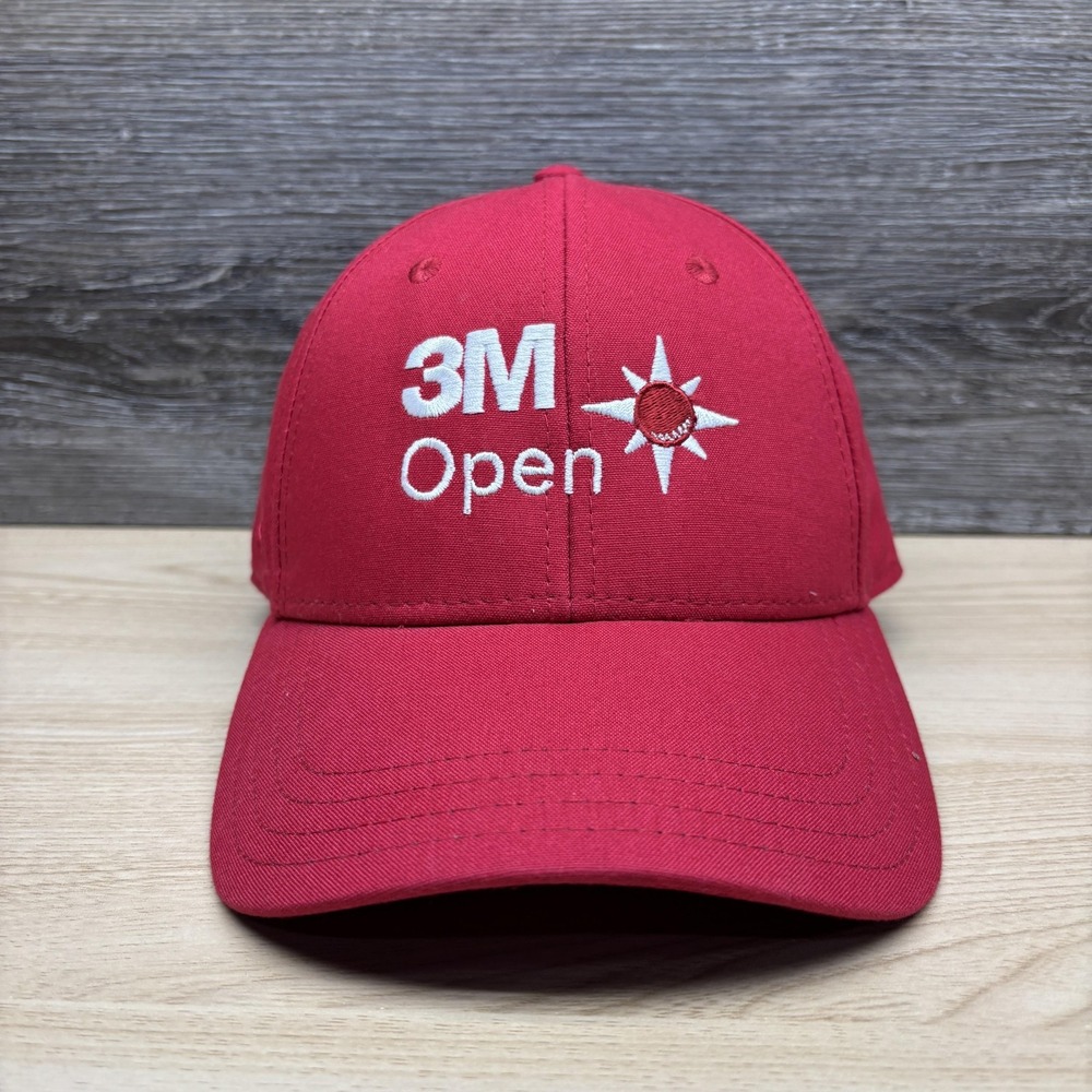 3M Open Hat Cap Strap Back Mens Red White PGA Tour Golf Tournament Embroidered